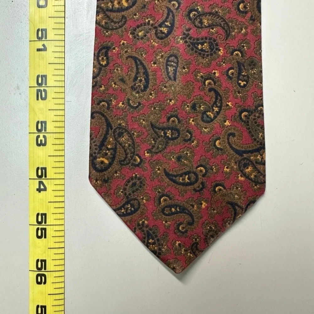 Steve Scheiner Mens Paisley Tie Burgundy Red Olive Green 100% Cotton Vintage